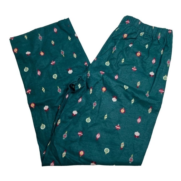 Charter Club Intimates V-Neck Shirt & Flannel Pants Pajama Set Emerald Ornaments - Picture 7 of 9